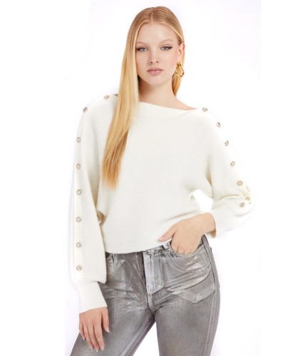 GUESS Shirt with shoulder buttons and sleeves - WHITE
