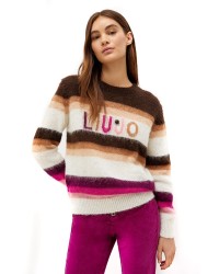 LIU JO Chunky striped sweater and logo