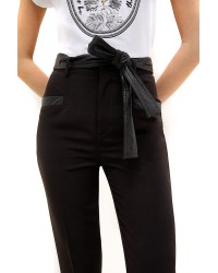 LIU JO Cropped trousers with faux leather belt