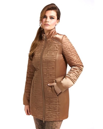 GUESS Logo quilted long down jacket - BROWN