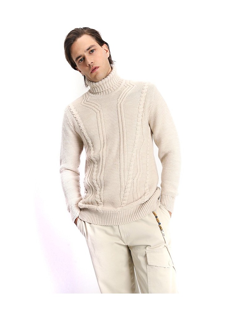 IMPERIAL Pullover mit Zopfmuster und hohem Kragen