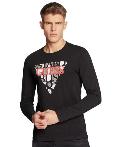 GUESS Langarm-T-Shirt mit Dreieck-Logo - BLANKO