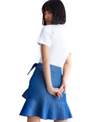 LIU JO Short dress with denim skirt and flounces