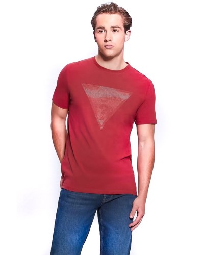 GUESS T-shirt with rubberized front logo - ROSSO
