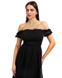GUESS Long openwork dress and bare shoulders