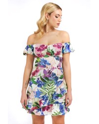 GUESS Short floral dress with wide neckline